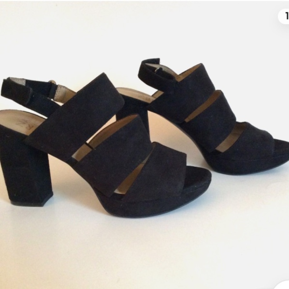 Naturalizer FREEMA Womens Black Faux Suede Platform Sandal Block Heel